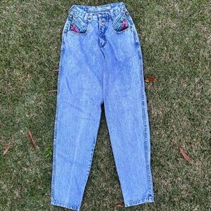 Vtg 80s Zena Jeans Womens Sz 3 Mom High Waist Denim Light Wash Colorblock Rare